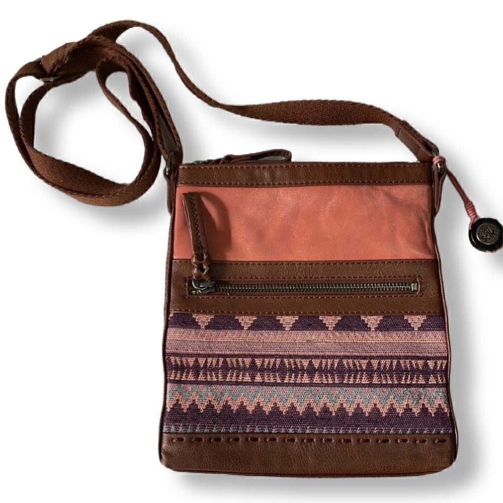 The Sak Boho Leather Aztec Designed Crossbody Bag w/Adjustable Strap